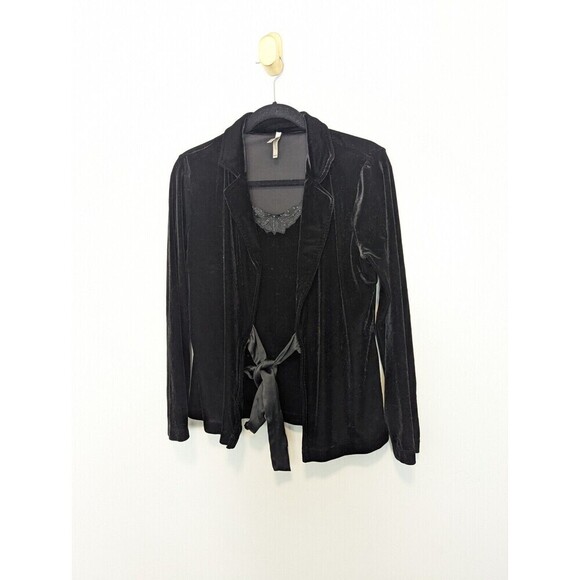 White Stag Jacket Set Womens Medium Black Velvet Lace Satin - Picture 2 of 12